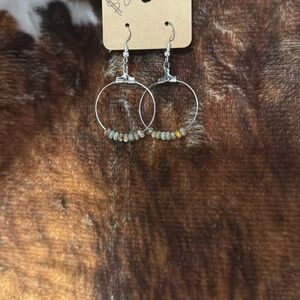 Handmade Elegant Silver Hoop Earrings With TurquoiseBeads